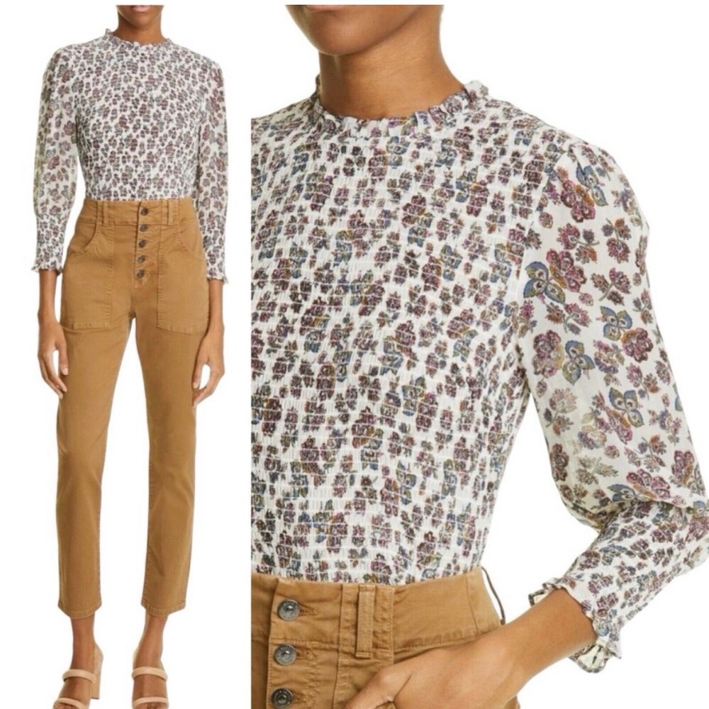 Veronica Beard Women's Multi Kali Floral Print Smocked Blouse size 10